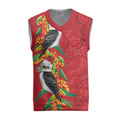 Aussie Kokaburra Golden Wattle Christmas Knitted V-Neck Vest Aboriginal Dots Painting Red Motif - Aussie Hoodie