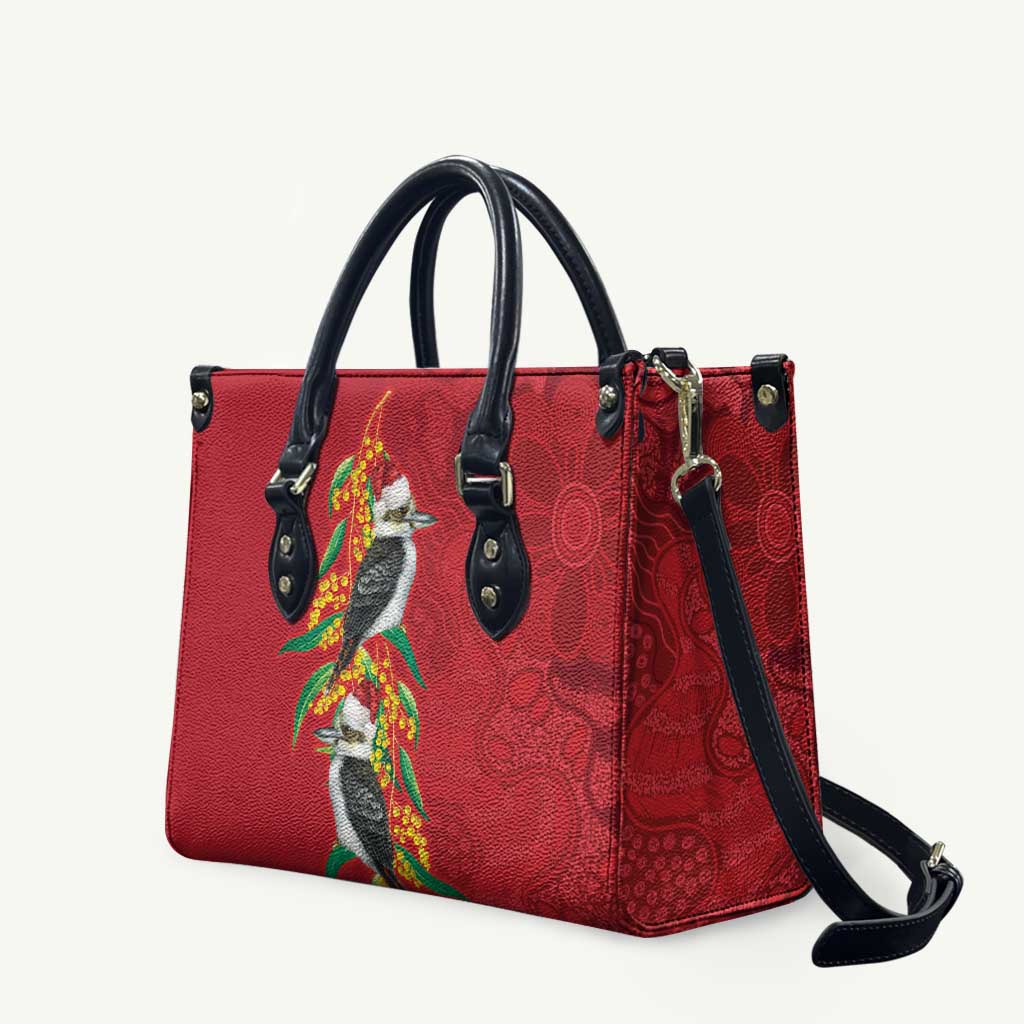 Aussie Kokaburra Golden Wattle Christmas Leather Bag Aboriginal Dots Painting Red Motif - Aussie Hoodie