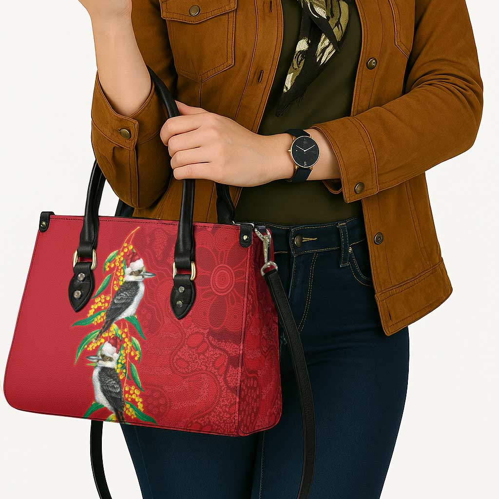 Aussie Kokaburra Golden Wattle Christmas Leather Bag Aboriginal Dots Painting Red Motif - Aussie Hoodie
