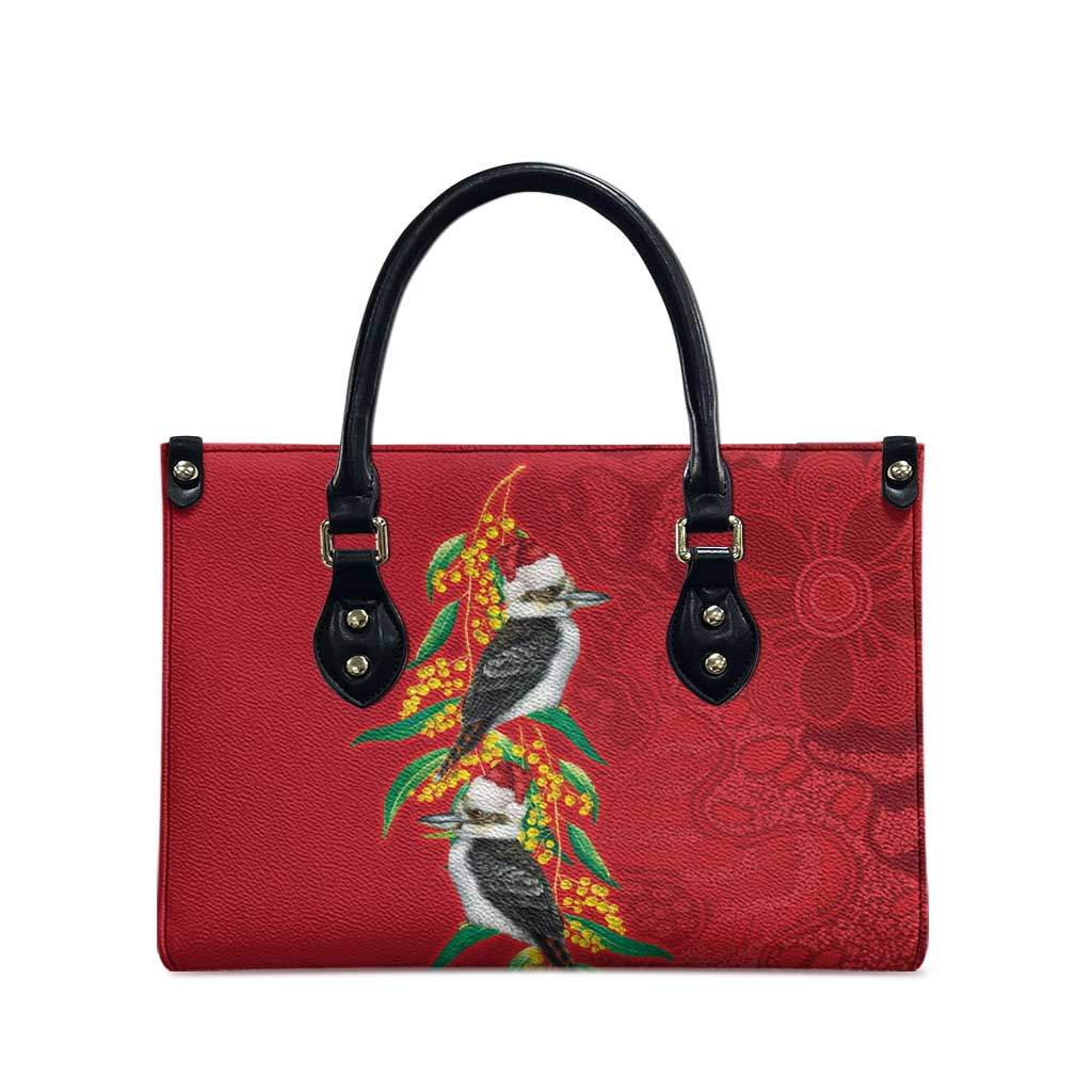 Aussie Kokaburra Golden Wattle Christmas Leather Bag Aboriginal Dots Painting Red Motif - Aussie Hoodie