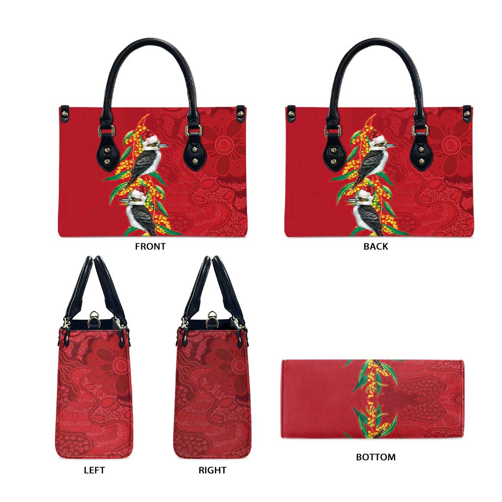 Aussie Kokaburra Golden Wattle Christmas Leather Bag Aboriginal Dots Painting Red Motif - Aussie Hoodie