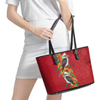 Aussie Kokaburra Golden Wattle Christmas Leather Tote Bag Aboriginal Dots Painting Red Motif - Aussie Hoodie