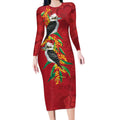 Aussie Kokaburra Golden Wattle Christmas Long Sleeve Bodycon Dress Aboriginal Dots Painting Red Motif - Aussie Hoodie