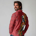 Aussie Kokaburra Golden Wattle Christmas Long Sleeve Polo Shirt Aboriginal Dots Painting Red Motif - Aussie Hoodie