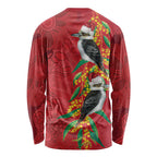 Aussie Kokaburra Golden Wattle Christmas Long Sleeve Shirt Aboriginal Dots Painting Red Motif - Aussie Hoodie