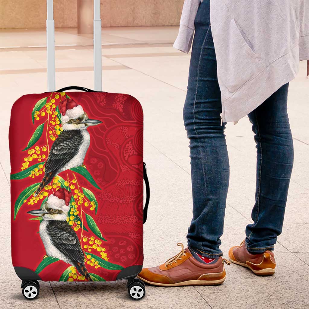Aussie Kokaburra Golden Wattle Christmas Luggage Cover Aboriginal Dots Painting Red Motif - Aussie Hoodie