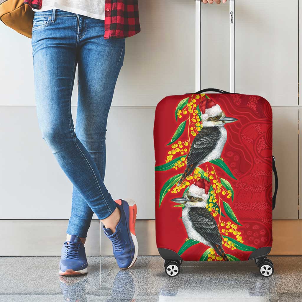 Aussie Kokaburra Golden Wattle Christmas Luggage Cover Aboriginal Dots Painting Red Motif - Aussie Hoodie