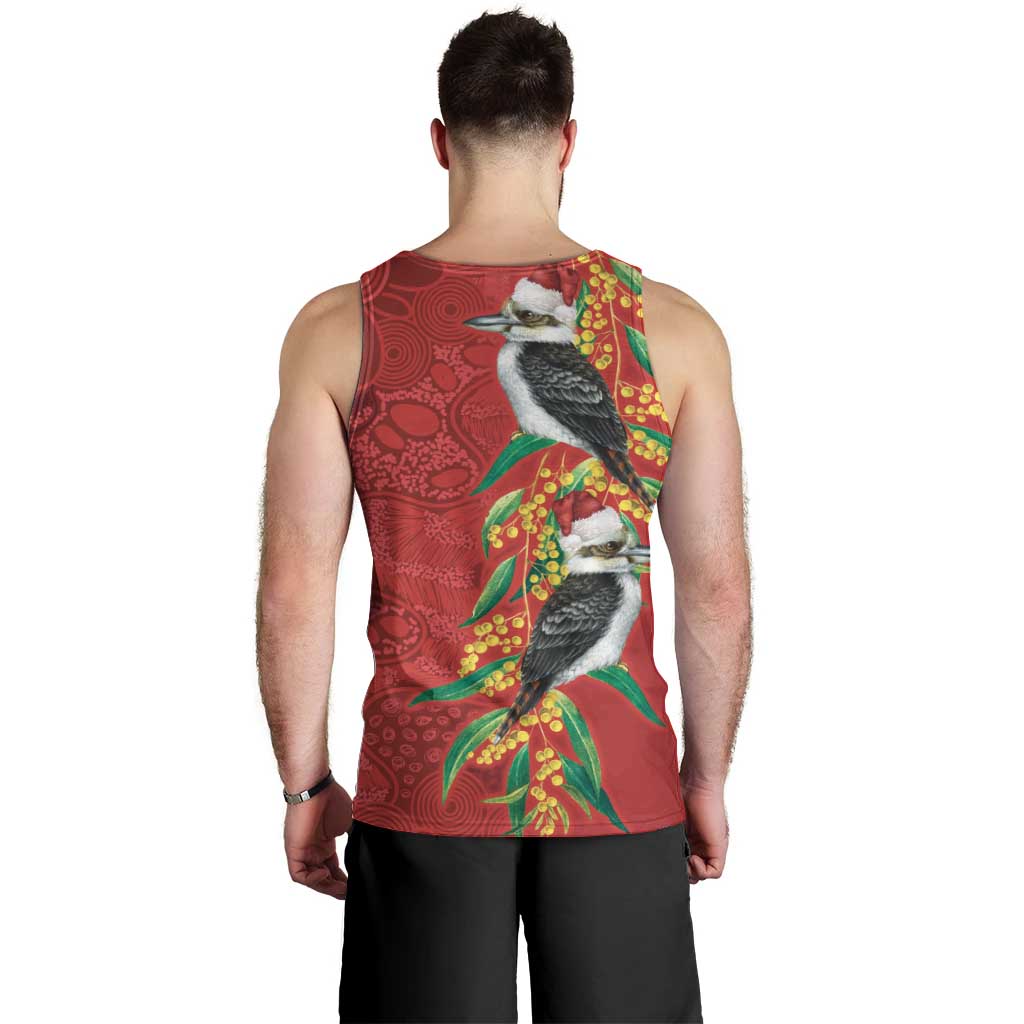 Aussie Kokaburra Golden Wattle Christmas Men Tank Top Aboriginal Dots Painting Red Motif - Aussie Hoodie