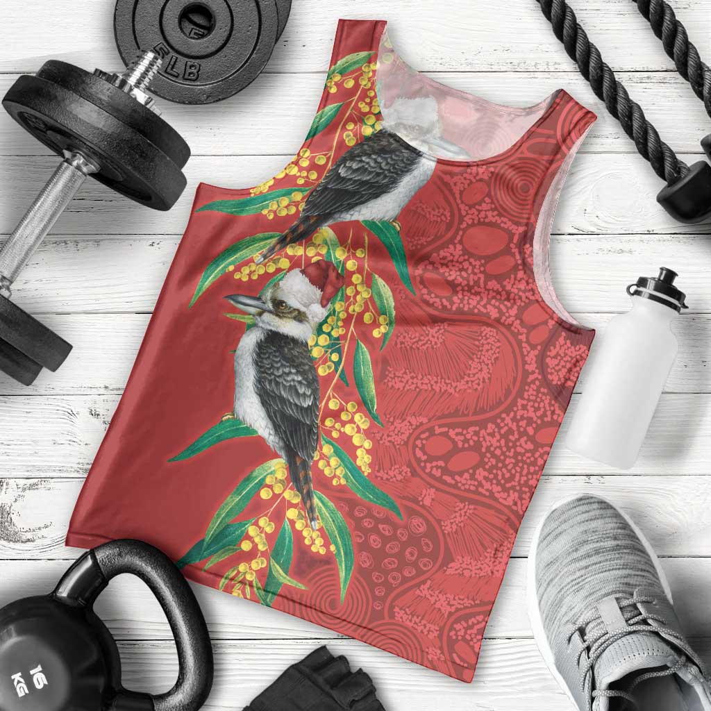 Aussie Kokaburra Golden Wattle Christmas Men Tank Top Aboriginal Dots Painting Red Motif - Aussie Hoodie