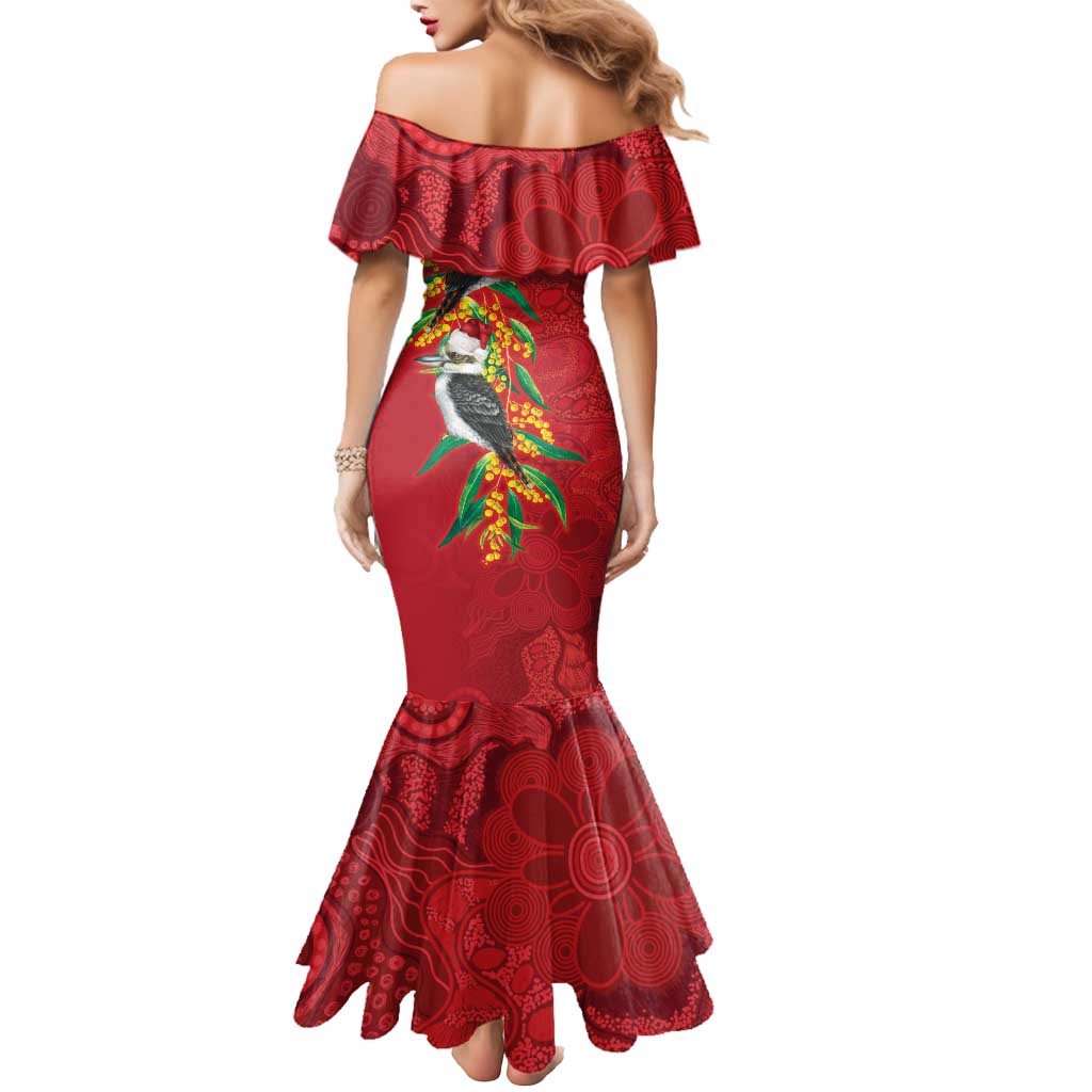 Aussie Kokaburra Golden Wattle Christmas Mermaid Dress Aboriginal Dots Painting Red Motif - Aussie Hoodie