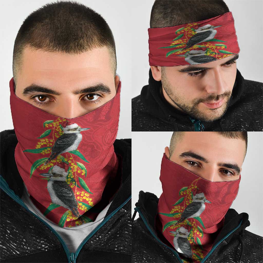 Aussie Kokaburra Golden Wattle Christmas Neck Gaiter Aboriginal Dots Painting Red Motif - Aussie Hoodie