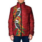 Aussie Kokaburra Golden Wattle Christmas Padded Jacket Aboriginal Dots Painting Red Motif - Aussie Hoodie