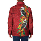 Aussie Kokaburra Golden Wattle Christmas Padded Jacket Aboriginal Dots Painting Red Motif - Aussie Hoodie