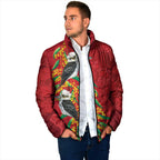Aussie Kokaburra Golden Wattle Christmas Padded Jacket Aboriginal Dots Painting Red Motif - Aussie Hoodie