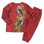 Aussie Kokaburra Golden Wattle Christmas Pajama Set Aboriginal Dots Painting Red Motif - Aussie Hoodie