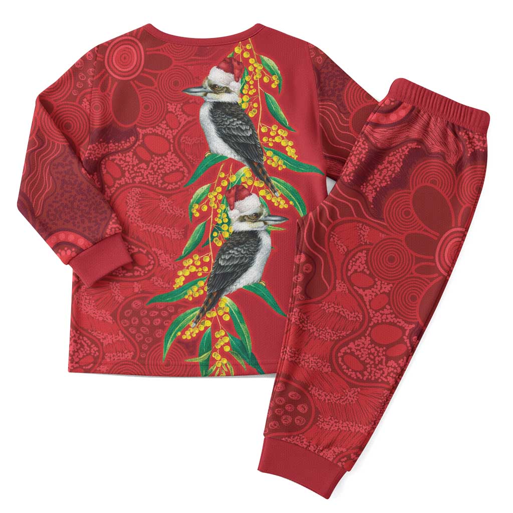 Aussie Kokaburra Golden Wattle Christmas Pajama Set Aboriginal Dots Painting Red Motif - Aussie Hoodie