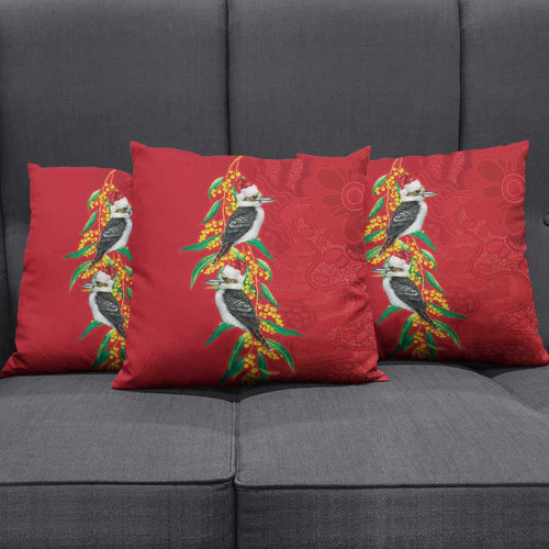Aussie Kokaburra Golden Wattle Christmas Pillow Cover Aboriginal Dots Painting Red Motif - Aussie Hoodie