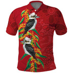 Aussie Kokaburra Golden Wattle Christmas Polo Shirt Aboriginal Dots Painting Red Motif - Aussie Hoodie