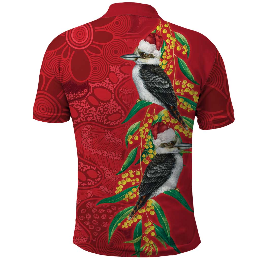 Aussie Kokaburra Golden Wattle Christmas Polo Shirt Aboriginal Dots Painting Red Motif - Aussie Hoodie