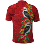 Aussie Kokaburra Golden Wattle Christmas Polo Shirt Aboriginal Dots Painting Red Motif - Aussie Hoodie