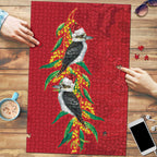 Aussie Kokaburra Golden Wattle Christmas Puzzle Aboriginal Dots Painting Red Motif - Aussie Hoodie