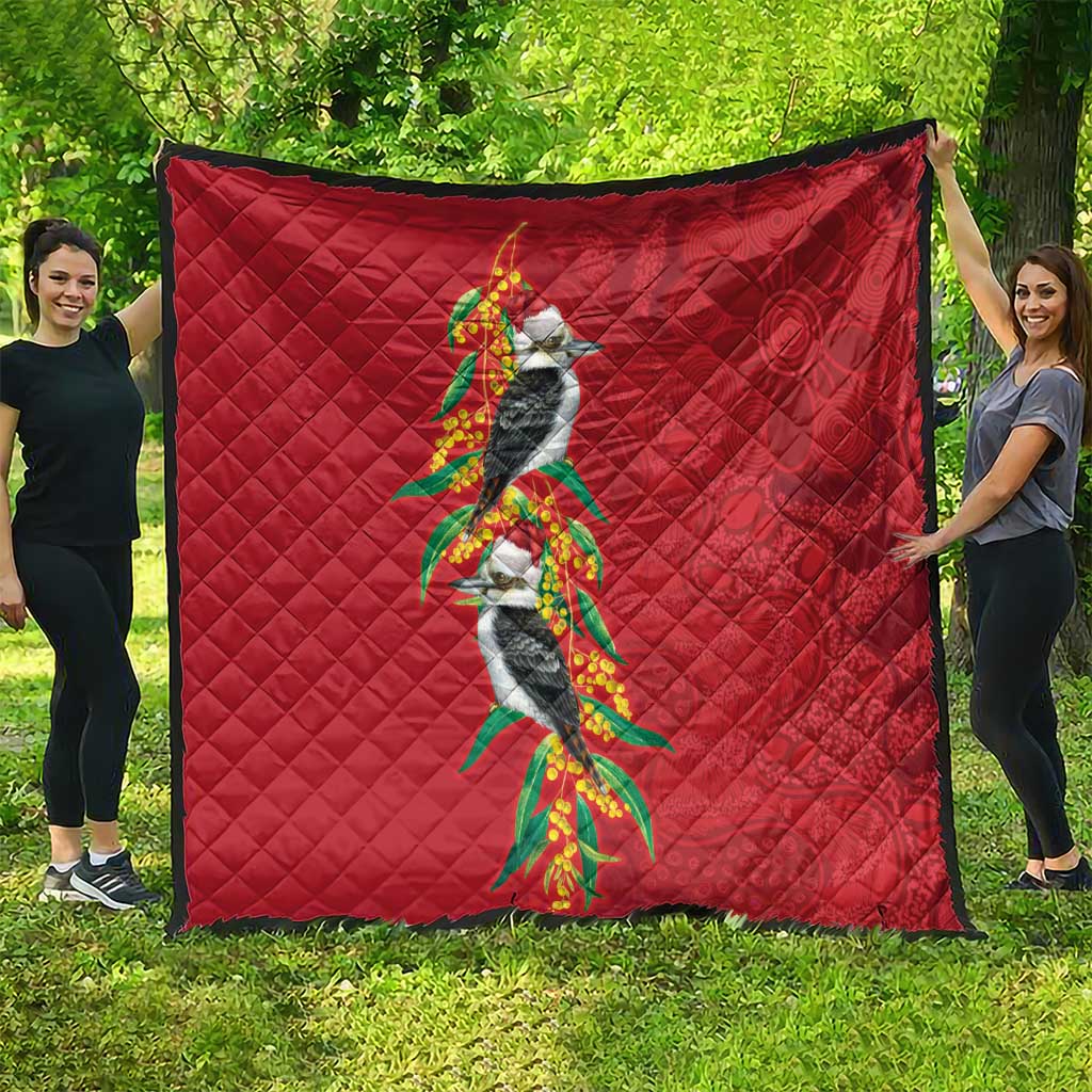Aussie Kokaburra Golden Wattle Christmas Quilt Aboriginal Dots Painting Red Motif - Aussie Hoodie