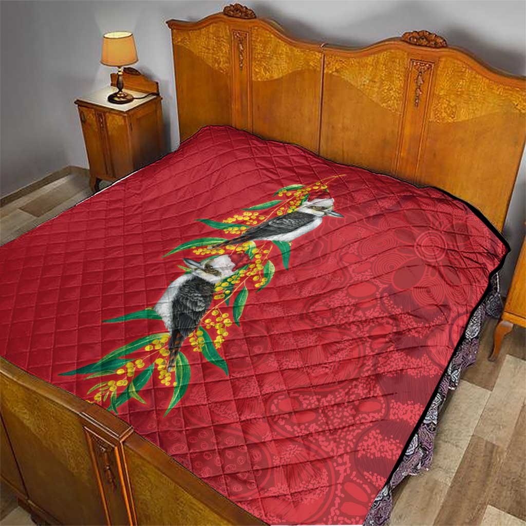 Aussie Kokaburra Golden Wattle Christmas Quilt Aboriginal Dots Painting Red Motif - Aussie Hoodie