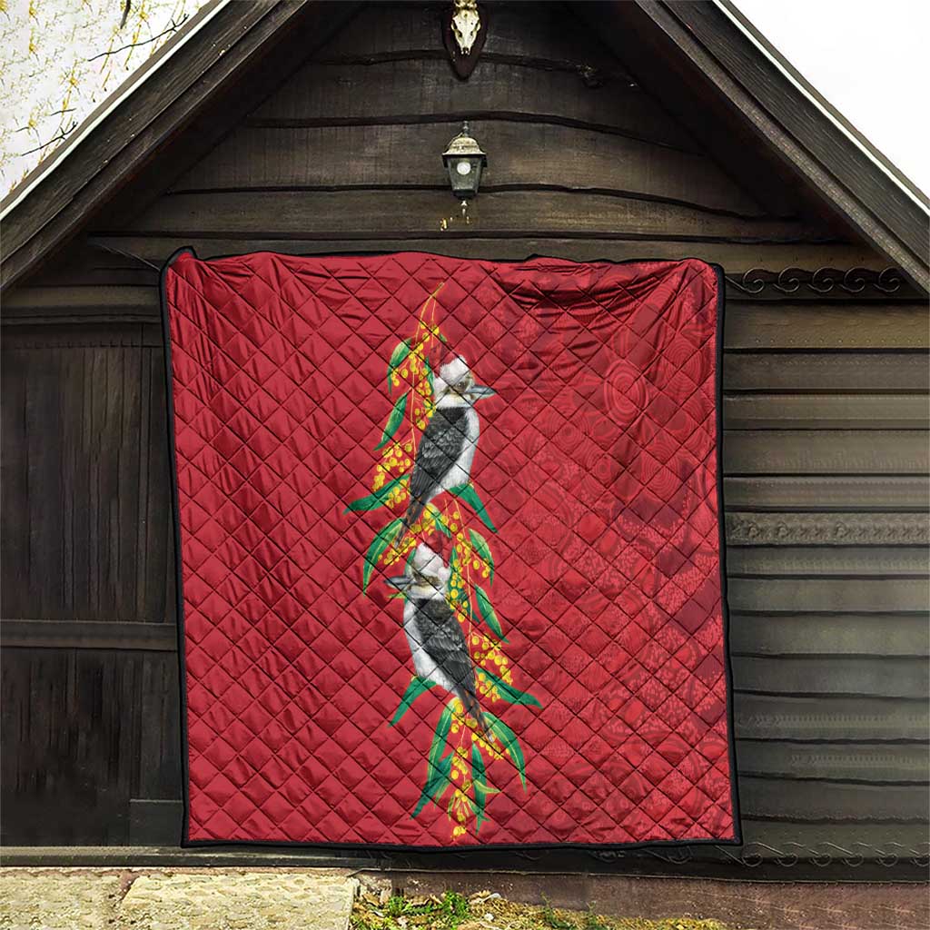 Aussie Kokaburra Golden Wattle Christmas Quilt Aboriginal Dots Painting Red Motif - Aussie Hoodie