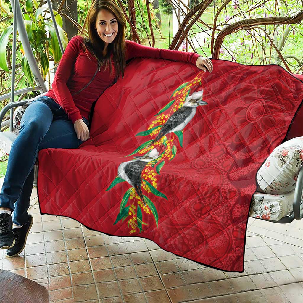 Aussie Kokaburra Golden Wattle Christmas Quilt Aboriginal Dots Painting Red Motif - Aussie Hoodie