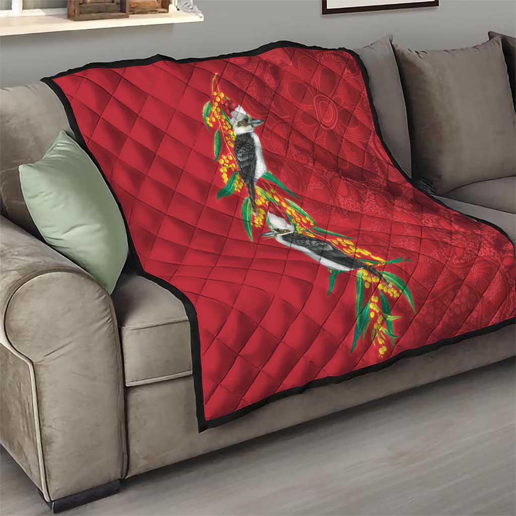 Aussie Kokaburra Golden Wattle Christmas Quilt Aboriginal Dots Painting Red Motif - Aussie Hoodie
