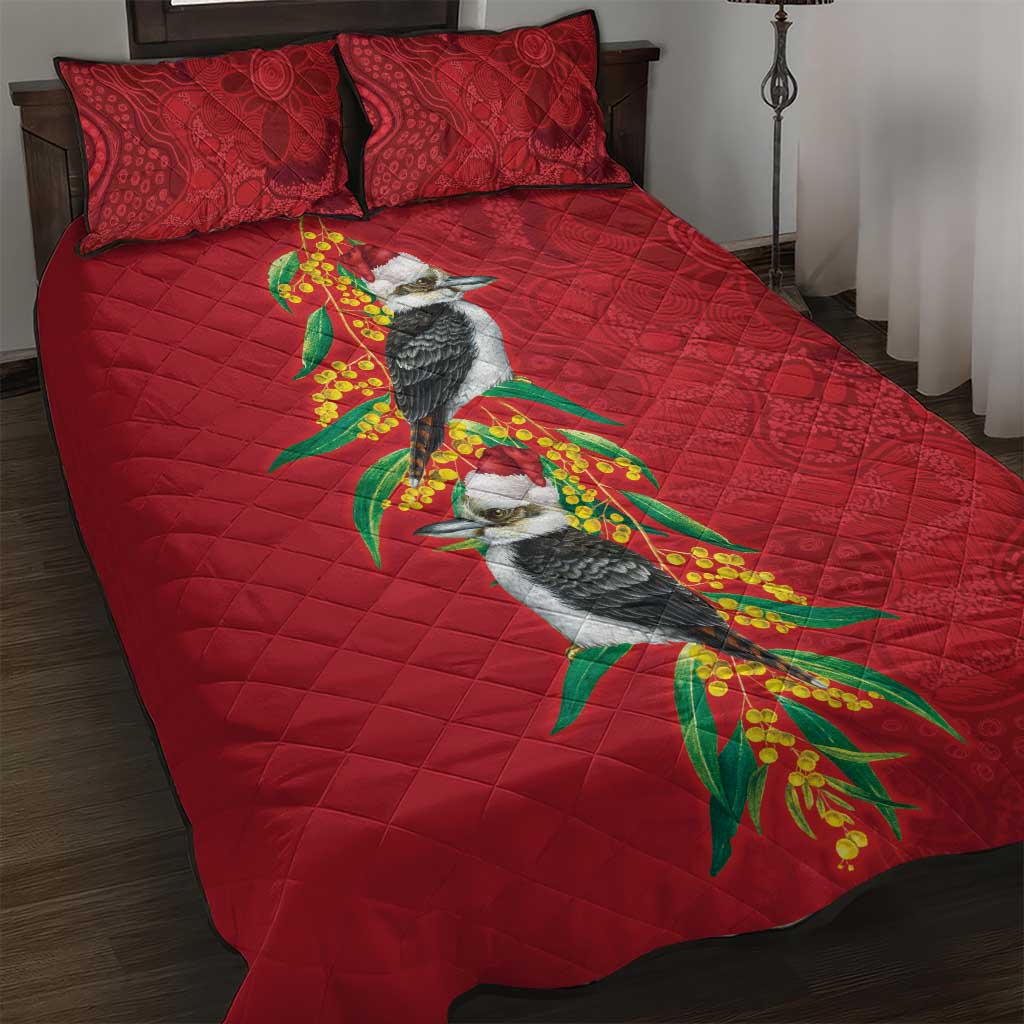 Aussie Kokaburra Golden Wattle Christmas Quilt Bed Set Aboriginal Dots Painting Red Motif - Aussie Hoodie