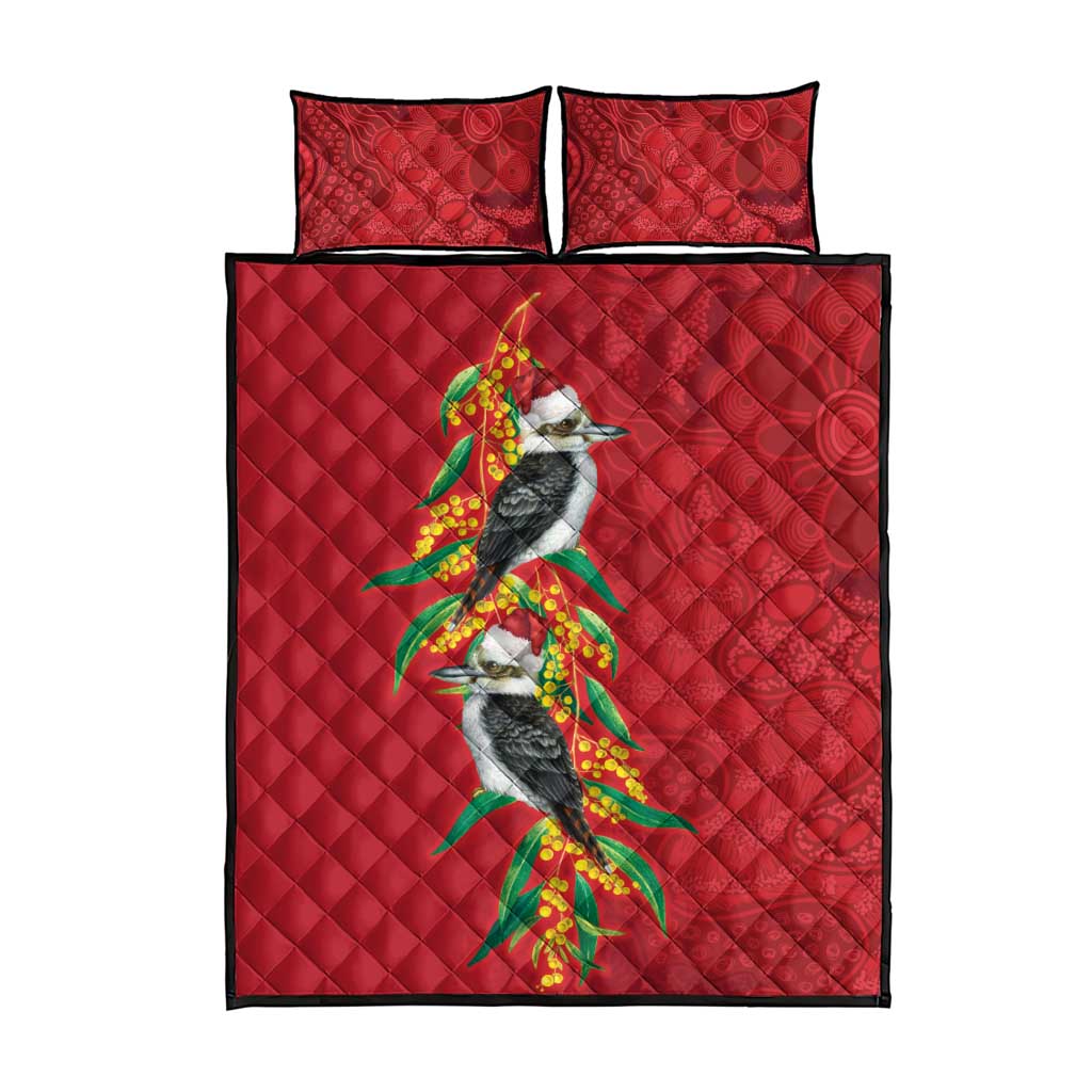 Aussie Kokaburra Golden Wattle Christmas Quilt Bed Set Aboriginal Dots Painting Red Motif - Aussie Hoodie