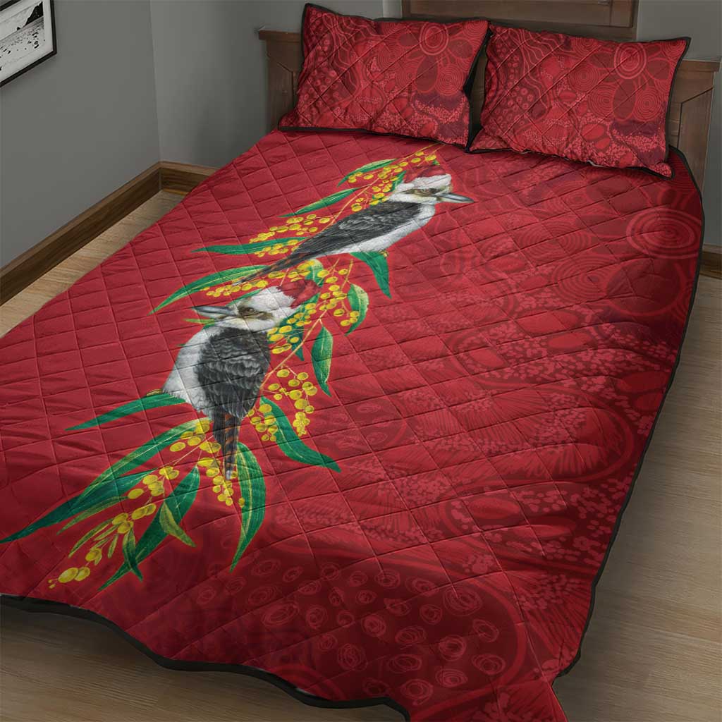 Aussie Kokaburra Golden Wattle Christmas Quilt Bed Set Aboriginal Dots Painting Red Motif - Aussie Hoodie
