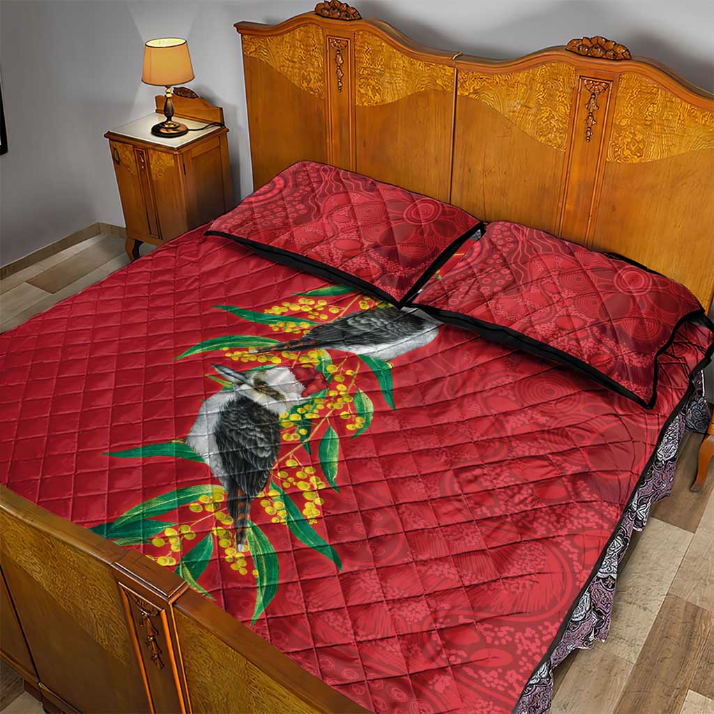 Aussie Kokaburra Golden Wattle Christmas Quilt Bed Set Aboriginal Dots Painting Red Motif - Aussie Hoodie