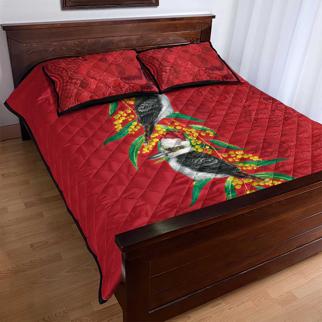 Aussie Kokaburra Golden Wattle Christmas Quilt Bed Set Aboriginal Dots Painting Red Motif - Aussie Hoodie