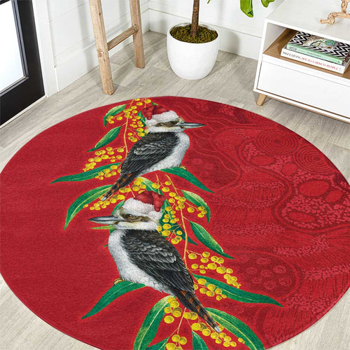 Aussie Kokaburra Golden Wattle Christmas Round Carpet Aboriginal Dots Painting Red Motif - Aussie Hoodie