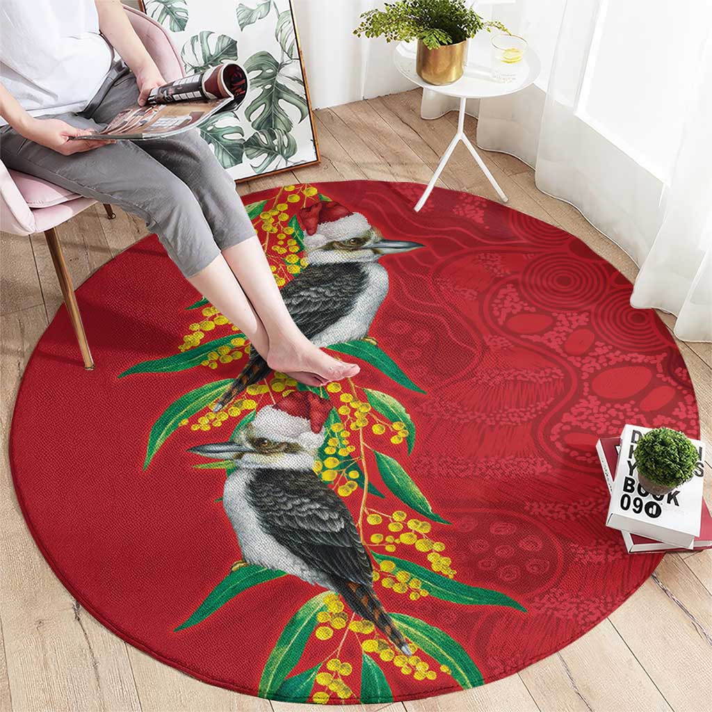 Aussie Kokaburra Golden Wattle Christmas Round Carpet Aboriginal Dots Painting Red Motif - Aussie Hoodie