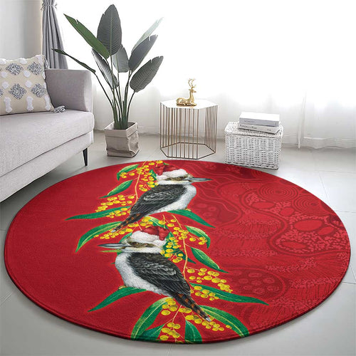Aussie Kokaburra Golden Wattle Christmas Round Carpet Aboriginal Dots Painting Red Motif - Aussie Hoodie