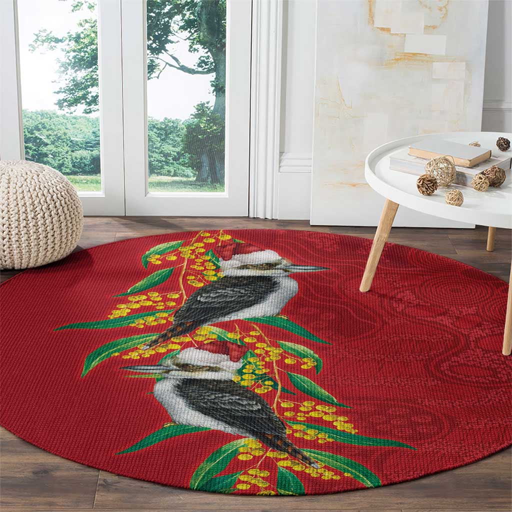 Aussie Kokaburra Golden Wattle Christmas Round Carpet Aboriginal Dots Painting Red Motif - Aussie Hoodie