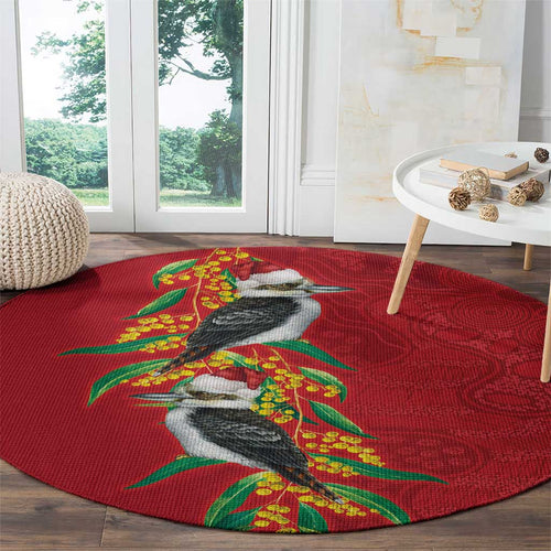 Aussie Kokaburra Golden Wattle Christmas Round Carpet Aboriginal Dots Painting Red Motif - Aussie Hoodie