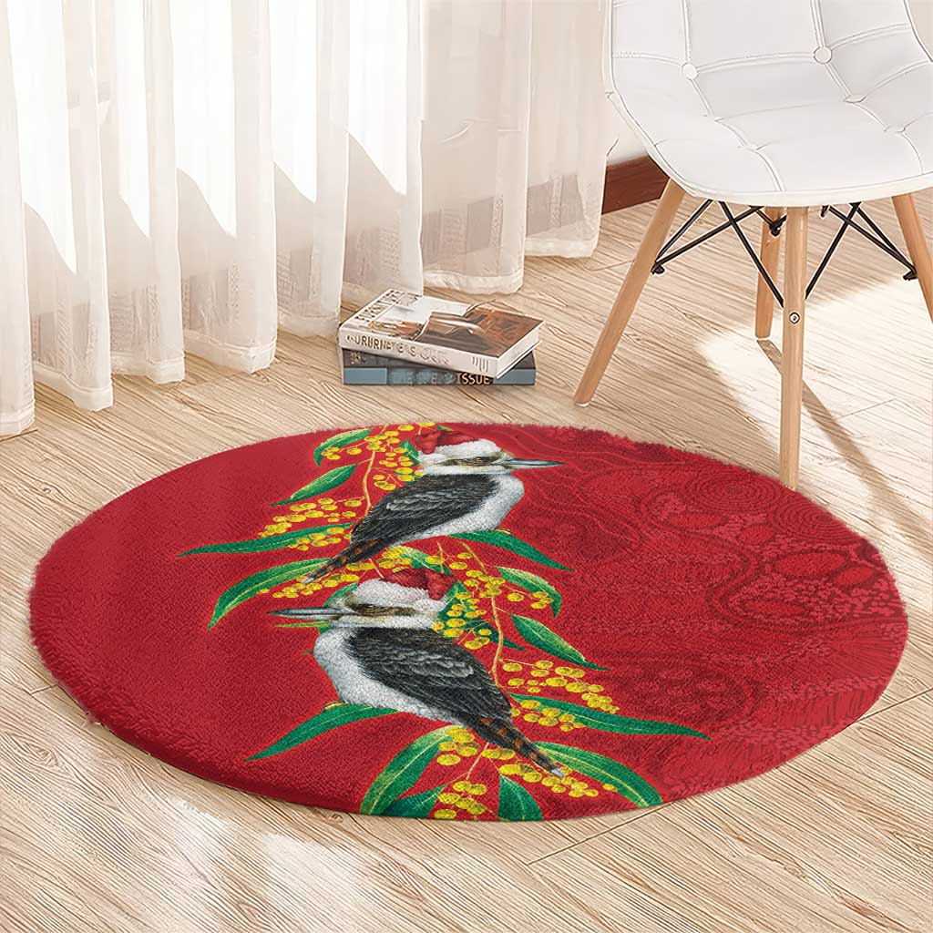 Aussie Kokaburra Golden Wattle Christmas Round Carpet Aboriginal Dots Painting Red Motif - Aussie Hoodie