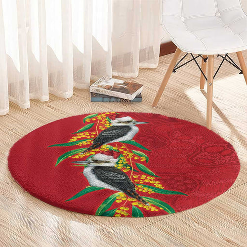 Aussie Kokaburra Golden Wattle Christmas Round Carpet Aboriginal Dots Painting Red Motif - Aussie Hoodie