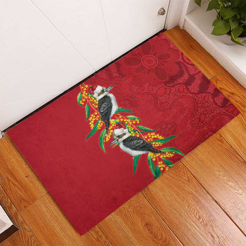 Aussie Kokaburra Golden Wattle Christmas Rubber Doormat Aboriginal Dots Painting Red Motif - Aussie Hoodie