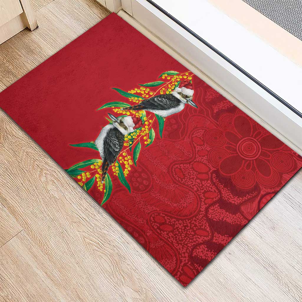 Aussie Kokaburra Golden Wattle Christmas Rubber Doormat Aboriginal Dots Painting Red Motif - Aussie Hoodie