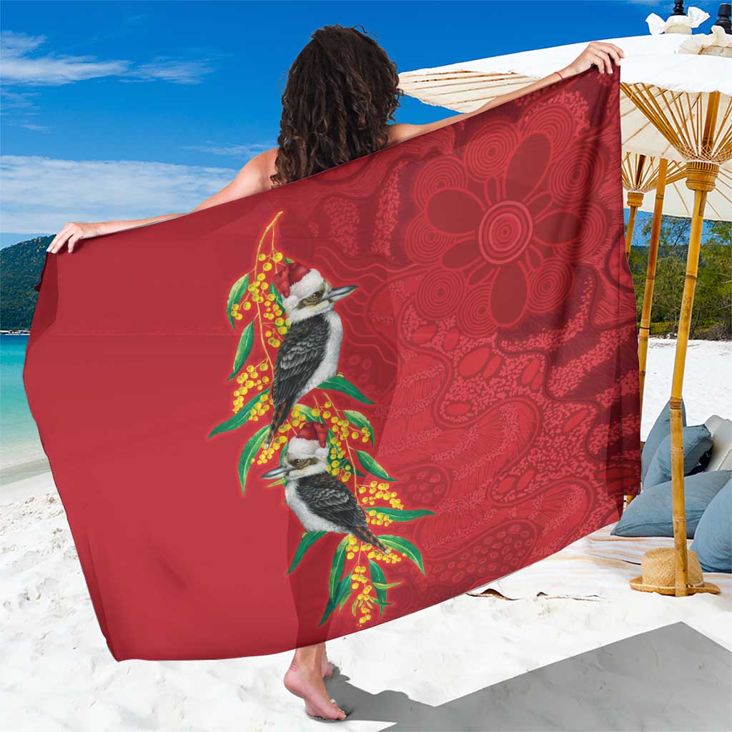 Aussie Kokaburra Golden Wattle Christmas Sarong Aboriginal Dots Painting Red Motif - Aussie Hoodie