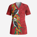 Aussie Kokaburra Golden Wattle Christmas Scrub Top Aboriginal Dots Painting Red Motif - Aussie Hoodie