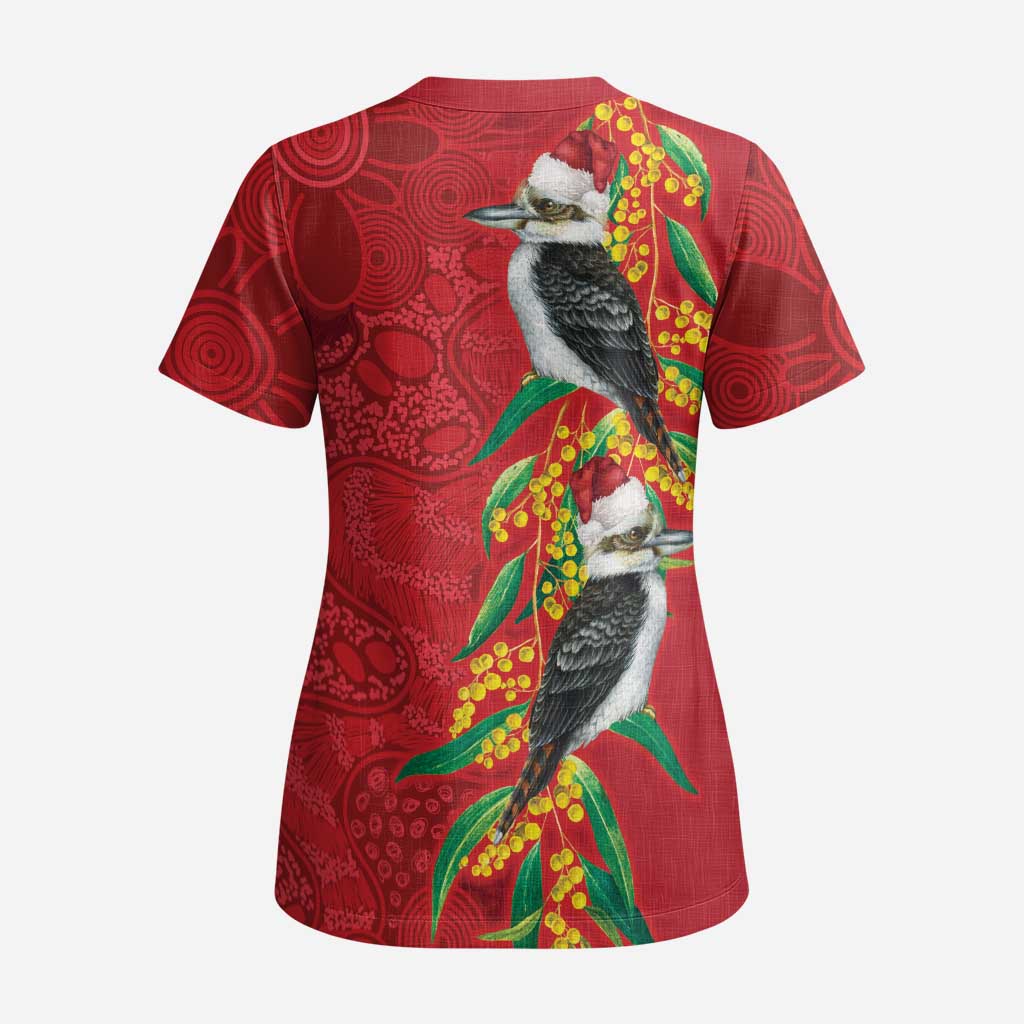 Aussie Kokaburra Golden Wattle Christmas Scrub Top Aboriginal Dots Painting Red Motif - Aussie Hoodie