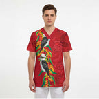 Aussie Kokaburra Golden Wattle Christmas Scrub Top Aboriginal Dots Painting Red Motif - Aussie Hoodie