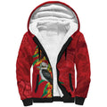 Aussie Kokaburra Golden Wattle Christmas Sherpa Hoodie Aboriginal Dots Painting Red Motif - Aussie Hoodie