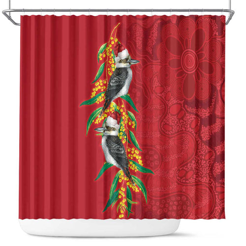 Aussie Kokaburra Golden Wattle Christmas Shower Curtain Aboriginal Dots Painting Red Motif - Aussie Hoodie